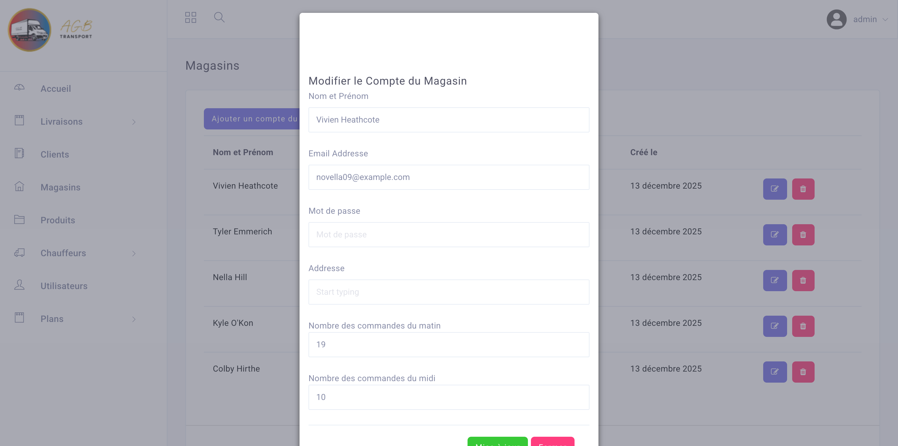 Delivery Commands List with Filtering
