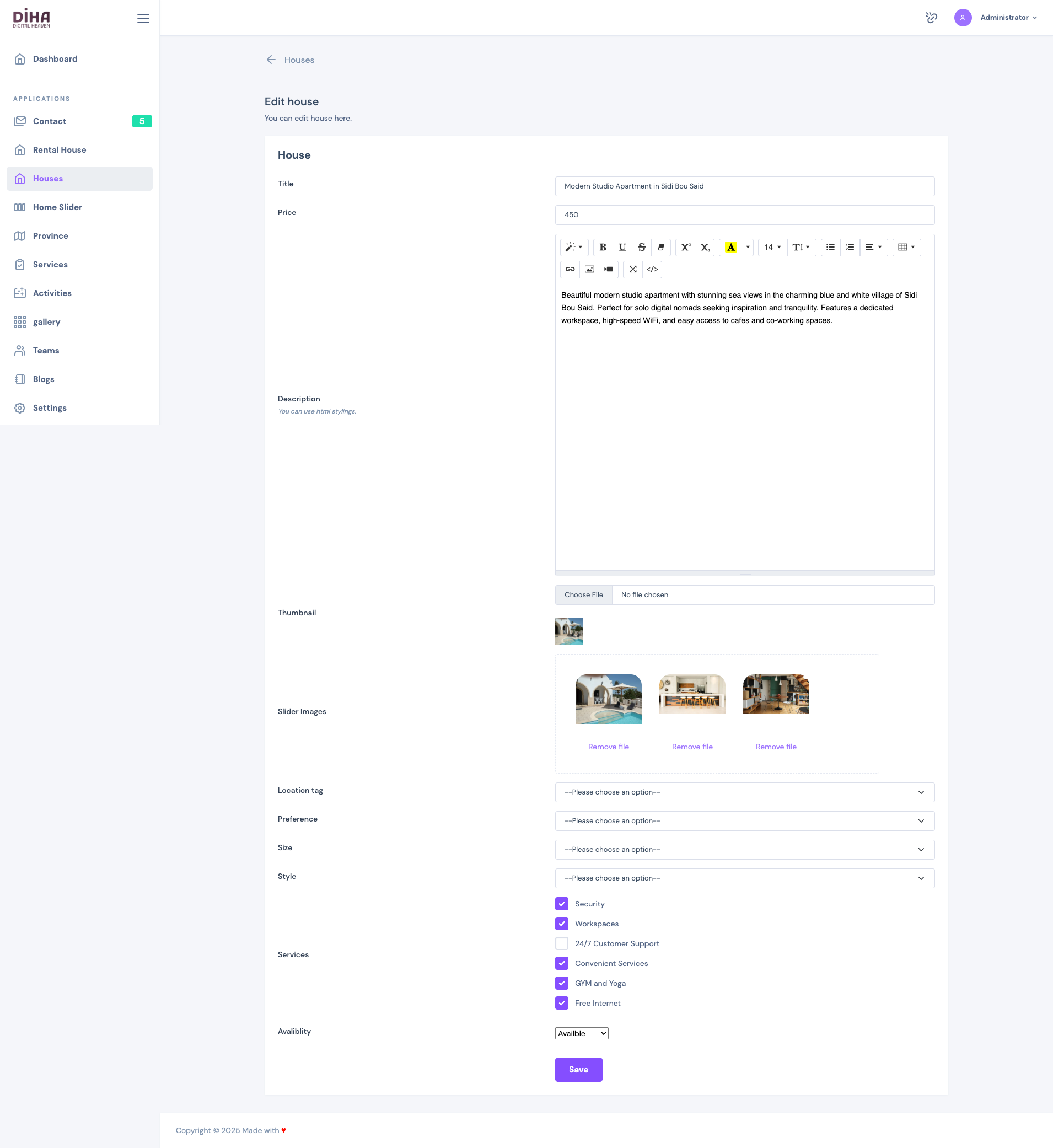 Admin – Edit House Details Form
