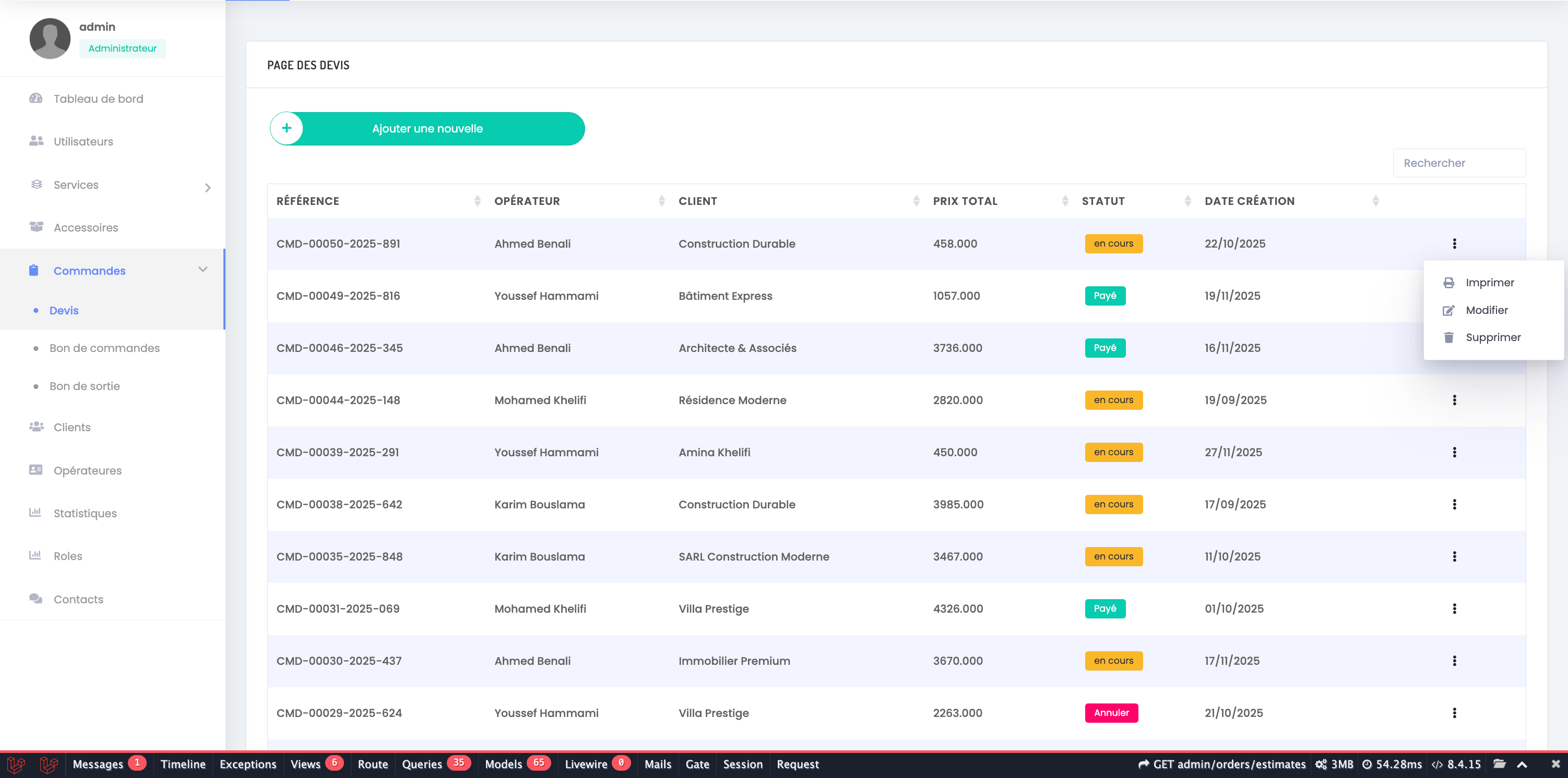Order Estimate Creation Interface