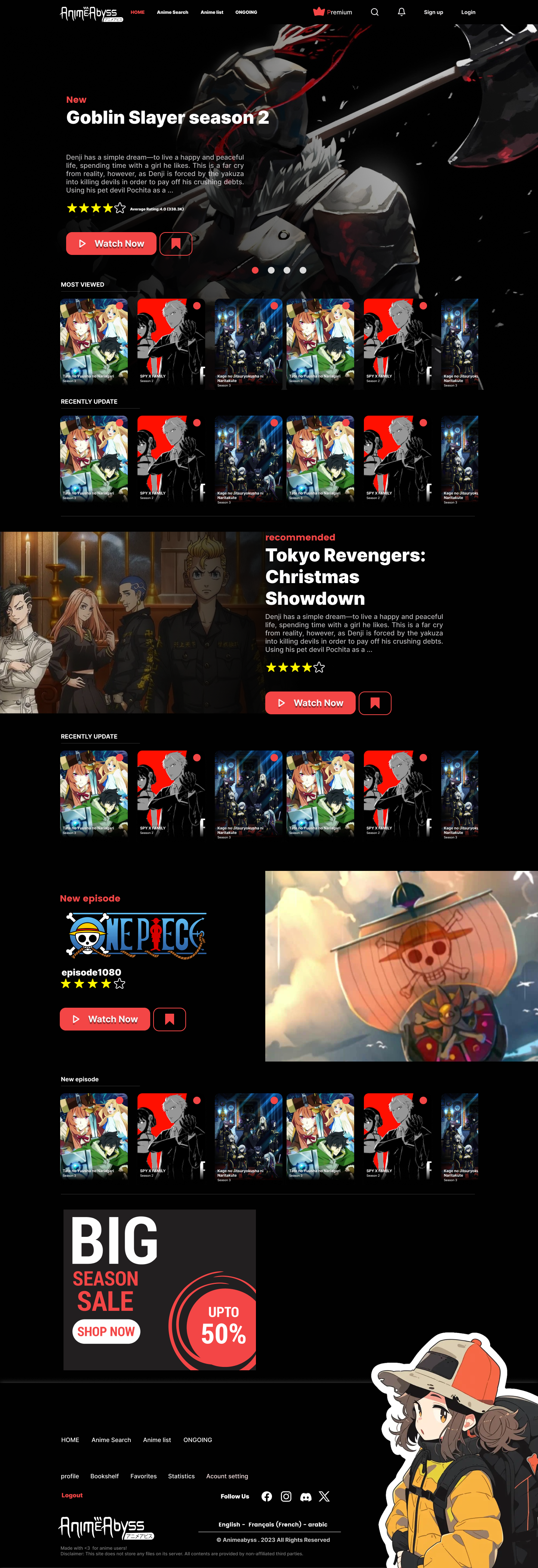 Homepage with Featured Anime