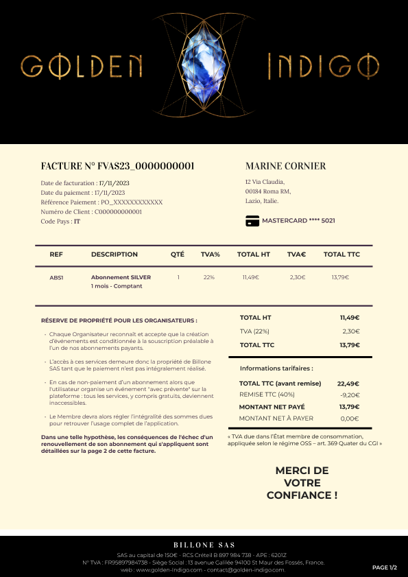 Silver Subscription Invoice