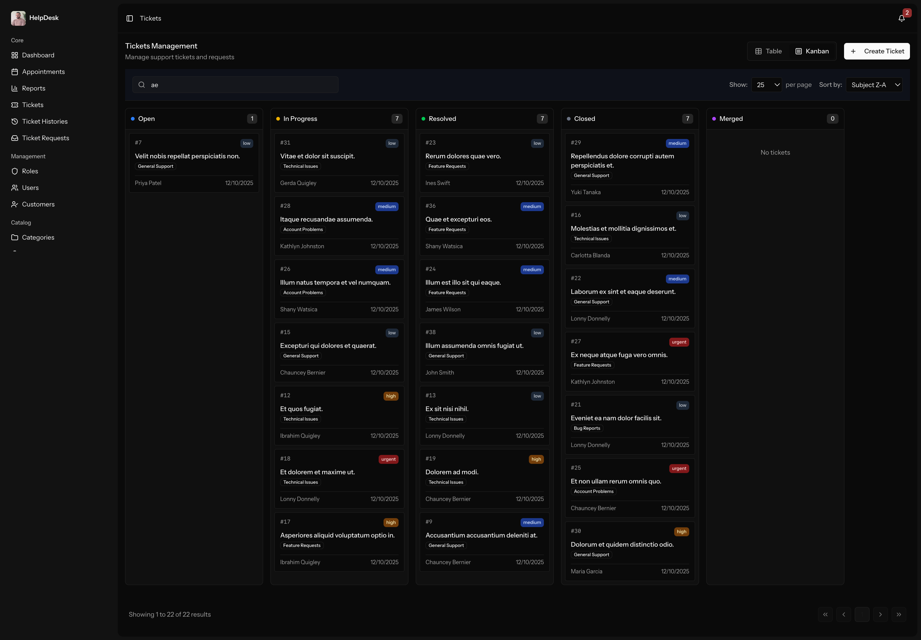 Ticket Management Interface