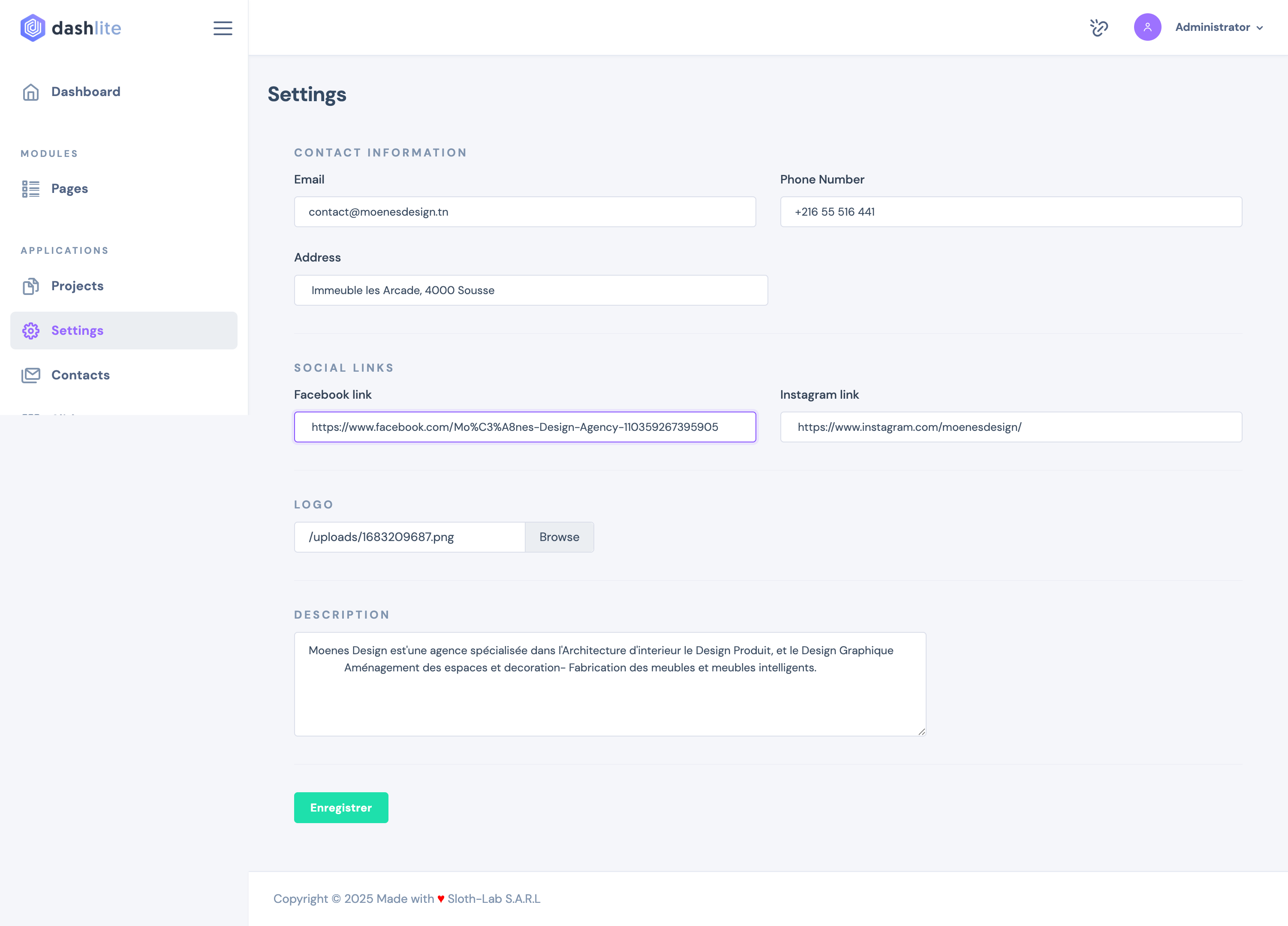 Admin Settings Dashboard
