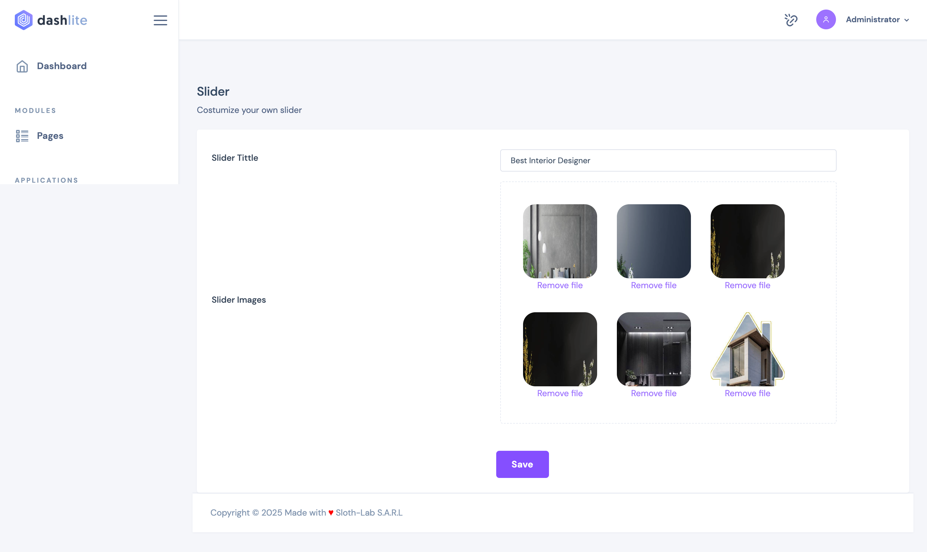Slider Management Interface